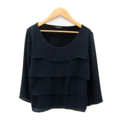 ミッシェルクラン MICHEL KLEIN ブラウス カットソー 七分袖 ラウンドネック ティアード 38 M 紺 ネイビー /SY34