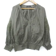 ジーナシス JEANASIS ブラウス カットソー 長袖 スリットネック 切替 刺繍 F カーキ /FF27