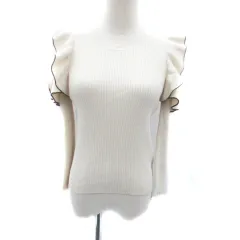 グレイル GRL ニット カットソー リブ ラウンドネック 長袖 フリル オープンショルダー M ベージュ ダークブラウン /HO3