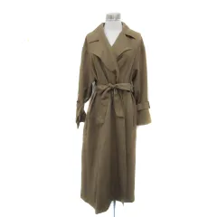 ユアーズ ur's トレンチコート スプリングコート ロング丈 オープンカラー 前開き リボンベルト付き M ライトブラウン /YS3