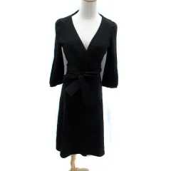 プロポーション ボディドレッシング PROPORTION BODY DRESSING ワンピース カシュクール 七分袖 ミモレ丈 リボンベルト付き 3 L 黒 ブラック /HO46