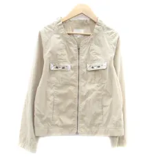 グローブ grove ノーカラージャケット ブルゾンジャケット ミドル丈 ラインストーン M ベージュ /HO50