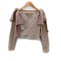 ワンアフター アナザー ナイスクラップ one after another NICE CLAUP カットソー ショート丈 長袖 ラウンドネック リボン F ベージュ /SY33