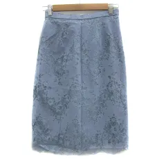 インデックス INDEX タイトスカート ミモレ丈 花柄 総レース M 水色 ライトブルー /YS4