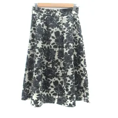 キース KEITH フレアスカート ロング丈 花柄 38 M ベージュ チャコールグレー /HO25