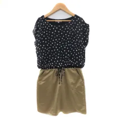 ナチュラルビューティーベーシック NATURAL BEAUTY BASIC ドッキングワンピース ミニ丈 半袖 ドット柄 M マルチカラー 紺 ネイビー /YK18