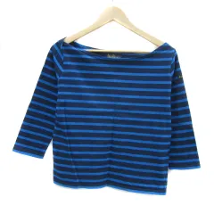 ルミノア Leminor カットソー 七分袖 ボートネック ボーダー柄 1 M 青 ブルー 紫 パープル /YS37