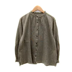 スタディオクリップ Studio Clip ブラウス シャツ 長袖 バンドカラー 総柄 フリル M ブラウン /SY3