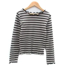 レトロガール RETRO GIRL カットソー ラウンドネック 長袖 ボーダー柄 M マルチカラー 茶色 ブラウン /HO17