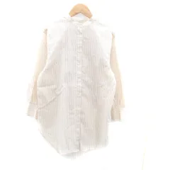 ナノユニバース nano universe カジュアルシャツ ロング丈 バンドカラー 長袖 ストライプ柄 S ベージュ オフホワイト /HO43