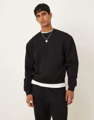 エイソス メンズ アウター パーカー・スウェット シャツ ASOS DESIGN essentials boxy relaxed sweatshirt Black ブラック