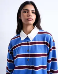 トップショップ レディース トップス Tシャツ ポロシャツ Topshop stripe rugby long sleeve polo top BLUE ブルー
