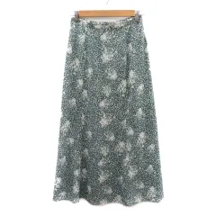 アングリッド UNGRID フレアスカート ロング丈 マキシ丈 スリット 花柄 F ダークグリーン オフホワイト /YK11