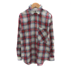 ザラ ベーシック ZARA BASIC カジュアルシャツ 長袖 チェック柄 M 赤 レッド ライトグレー /YK49