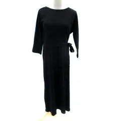 スタディオクリップ Studio Clip ワンピース マキシ丈 ロング丈 長袖 ラウンドネック リボン F 黒 ブラック /SM6