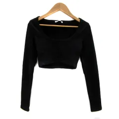 ザラ ZARA Tシャツ カットソー 長袖 Uネック 無地 ショート丈 S 黒 ブラック /YS6