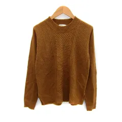 グローブ grove ニット カットソー 長袖 クルーネック 無地 M 茶 ブラウン /SY3