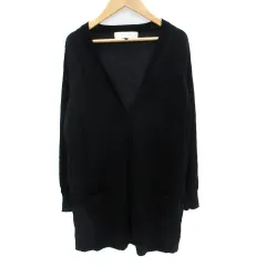 ルシェルブルー LE CIEL BLEU カーディガン ロング丈 Vネック 切替 ウール 38 M 黒 ブラック グレー /SM18