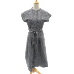 クチュールブローチ COUTURE BROOCH シャツワンピース ロング丈 半袖 バンドカラー ウエストリボン ギンガムチェック柄 38 M 黒 ブラック /YK37 