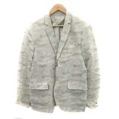 ザラマン ZARA MAN テーラードジャケット ミドル丈 シングルボタン 迷彩柄 カモフラ柄 リネン 麻 ライトベージュ /YK3