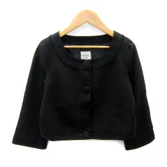 プライベートレーベル Private label ノーカラージャケット ショート丈 ボーダー柄 七分袖 S 黒 ブラック 茶 ブラウン /SY26