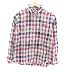 コーエン coen カジュアルシャツ 長袖 チェック柄 麻 リネン M ベージュ 紫 パープル /HO10