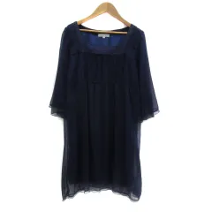 グローブ grove ワンピース ミニ丈 七分袖 スクエアネック レース L 紺 ネイビー /YS20