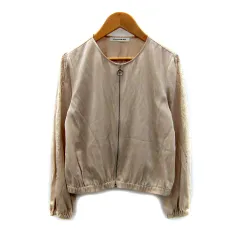 エムプルミエ ブラック M-Premier BLACK ブルゾンジャケット ミドル丈 薄手 ジップアップ 無地 レース 34 XS ベージュ /SY41