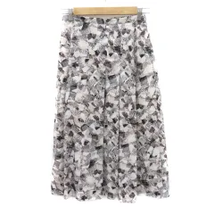 シップス SHIPS フレアスカート ギャザースカート ロング丈 総柄 マルチカラー 白 ホワイト /YK1