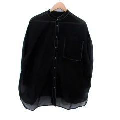 クラシカルエルフ CLASSICAL ELF シアーシャツ バンドカラー 長袖 無地 オーバーサイズ L 黒 ブラック /HO19