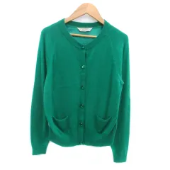 トラッゾドンナ Torrazzo Donna ニットカーディガン ラウンドネック ミドル丈 切替 緑 グリーン /HO31