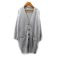 シューラルー SHOO・LA・RUE カーディガン ロング丈 Vネック 無地 F ライトグレー /SY5