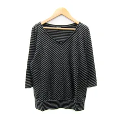 インディヴィ INDIVI カットソー 七分袖 Vネック ボーダー柄 38 M グレー 黒 ブラック /SY17