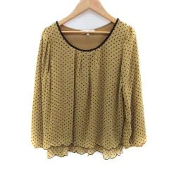 グローブ grove カットソー 長袖 ラウンドネック ドット柄 刺繍 M ベージュ 黒 ブラック /SM26