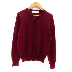 ルシェルブルー LE CIEL BLEU ニットカーディガン ラウンドネック ミドル丈 無地 38 M ワインレッド /HO21