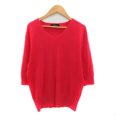 グリーンレーベルリラクシング ユナイテッドアローズ green label relaxing ニット カットソー 七分袖 Vネック 赤 レッド /YK25