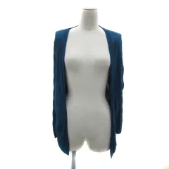 グローブ grove ニットカーディガン ミドル丈 前開き ボーダー柄 M 青 ブルー /YS20