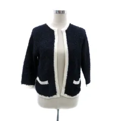 マルティニーク martinique カーディガン クルーネック ミドル丈 前開き 紺 ネイビー オフホワイト /HO26
