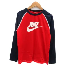 ナイキ NIKE Tシャツ カットソー クルーネック 長袖 プリント L 赤 レッド 紺 ネイビー /HO33