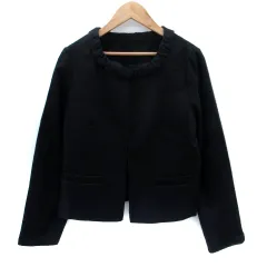 グローブ grove ツイードノーカラージャケット ミドル丈 L 紺 ネイビー /SM24