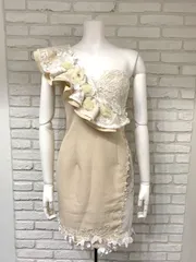 657 ROBE de FLEURS ローブドフルール キャバクラ ドレス ミニ ワンショルダー コサージュ レース フリル タイト キャバドレス M