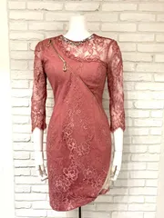 650 ROBE de FLEURS Glossy ローブドフルールグロッシー キャバクラ ドレス ミニ 総レース フロントジップ ストーン タイト キャバドレス M