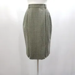 JPN ヴィンテージ CHECK パータン フェミニン スリット ウール ウール ミディ スカート レディースS H872