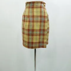 ヴィンテージ ハイウエスト CHECK パータン ウール 랩 スカート レディース Sサイズ H690