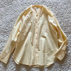 24SS IENA イエナ コットンシャツ 日本製 イエロー Vネック ノーカラー 長袖 ブラウス 綿100 春物