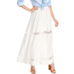 アレグラ ケー レディース ボトムスカート A ライン レース マキシ ALLEGRA K Womens Long Skirts Elastic Waist Lace Insert ALine Maxi Skirt Cream White ホワイト