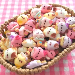【1085】100個 デコパーツ ミニチュア 猫 ねこ アイス 棒付き ミックス まとめ売り