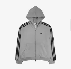 アディダス 3本線 フルジップアップ フーディー グレー ブラック S