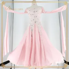 社交ダンス 衣装 スタンダード ドレス ワンピース パーティドレス prima boutique プリマブティック フロート スパンコール レース 長袖 ピンク系 華やか 上品 ふんわり シルエット 軽やか 花模様 ポリエステル Mサイズ おしゃれ