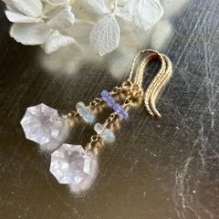 セール❣️ローズクォーツヴェルメイユフフラワー＆グリーンサファイアピアス14kgf セール❣️ローズクォーツヴェルメイユフフラワー＆グリーンサファイア